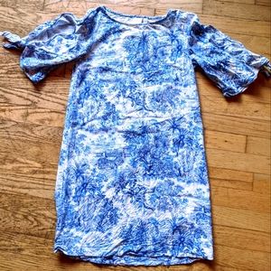 H&M Toile Pattern Linen Blend Dress
